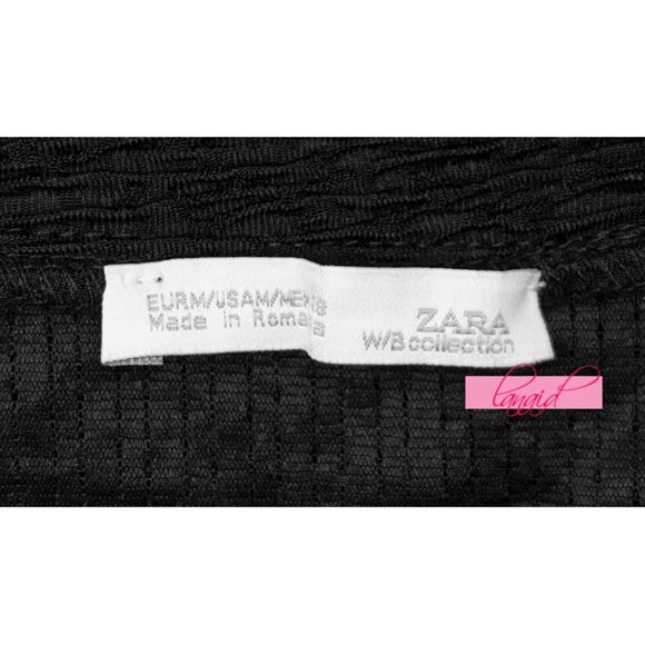 Zara Off-The-Shoulder Top With Straps Black Long Sleeve Travel Crinkled Blouse M - Picture 7 of 9